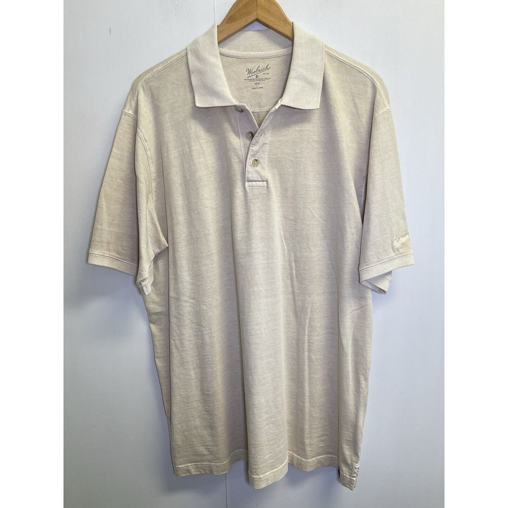 Woolrich Polo Shirt Mens Large Stone Beige Cotton Short Sleeve Casual